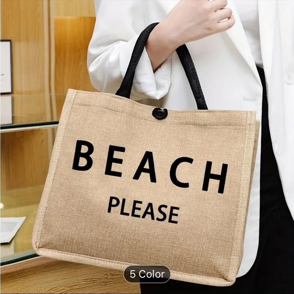 Stylish Beach-Themed Tote Bag With Letter Print - Picture 2 of 6